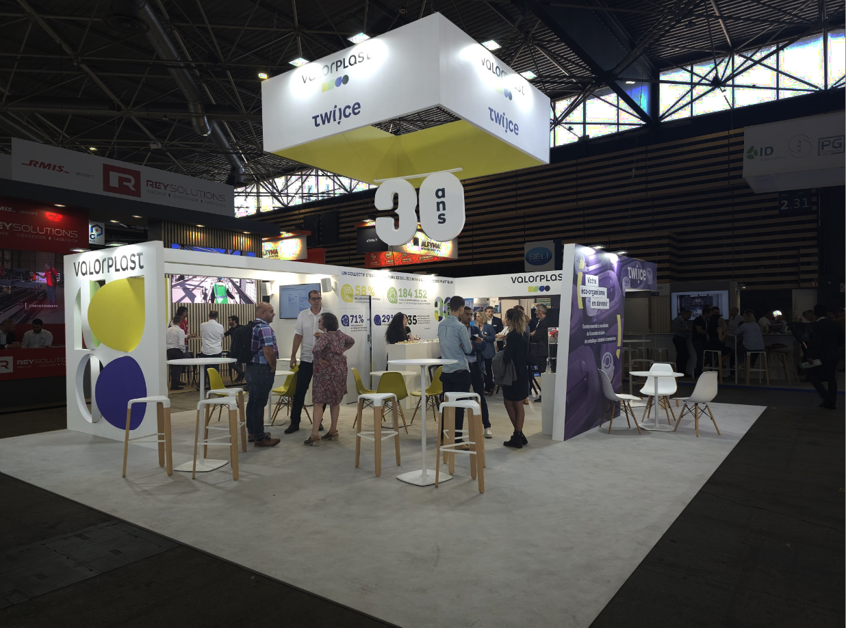 SUR MESURE-C Design Exhibition-Salon POLLUTEC 2023 LYON- Stand VALORPLAST- 72 m2